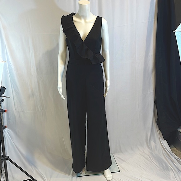 DO+BE Pants - DO+BE Ruffled Deep V Black Jumpsuit